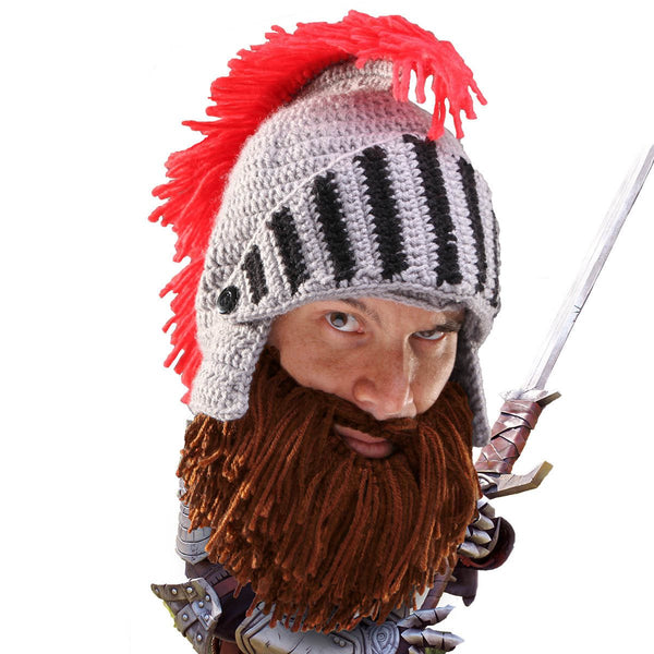 Viking Hat with Removable Beard Knitted Novelty Hat