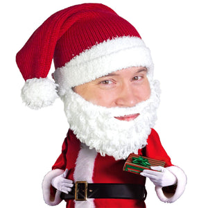 Santa Knit Beard Hat - Funny Christmas Beard Head